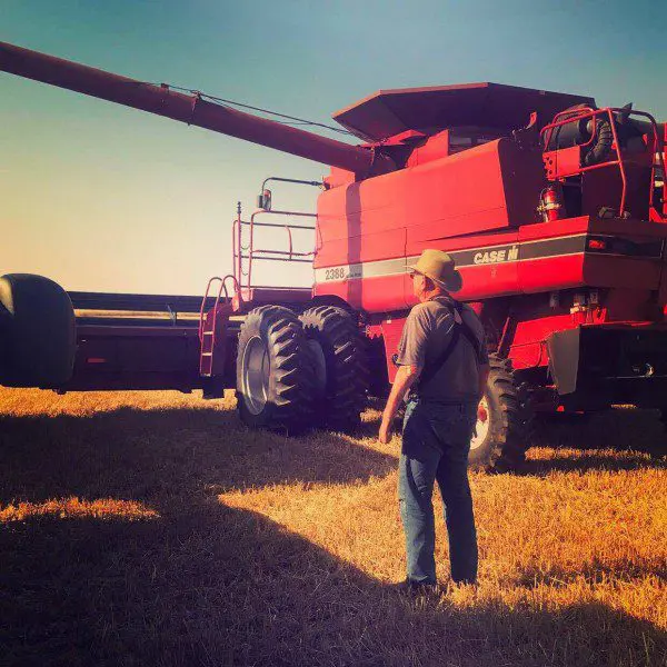 Mr. Westerman looks on as the family's wheat harvest continues on a beautiful day. His family has found the strength to fight cancer while remaining on the farm.