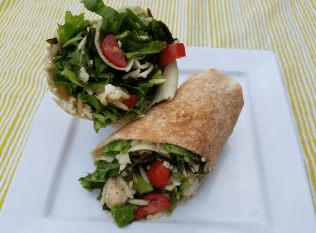 Photo: Summer meal idea - grilled chicken Greek orzo wrap.