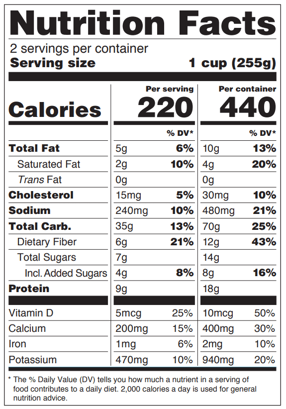 Graphic: Nutrition facts label per container | eatwheat.org