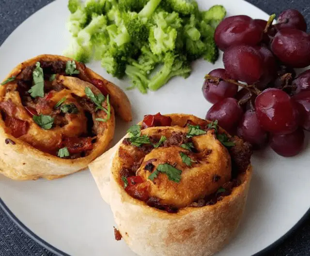 Photo: Barbecue pinwheels on plate.