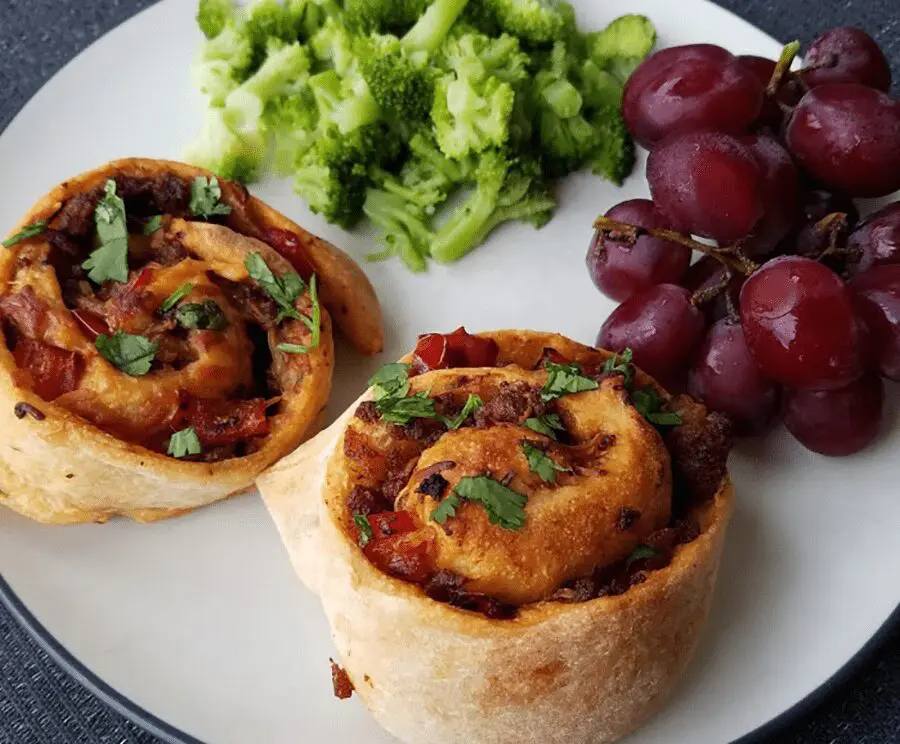 Photo: Barbecue pinwheels on plate.