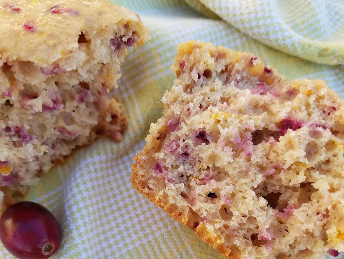 Start your day with these fluffy and tender muffins packed with 5 grams of protein and bursting with cranberry and orange flavor.