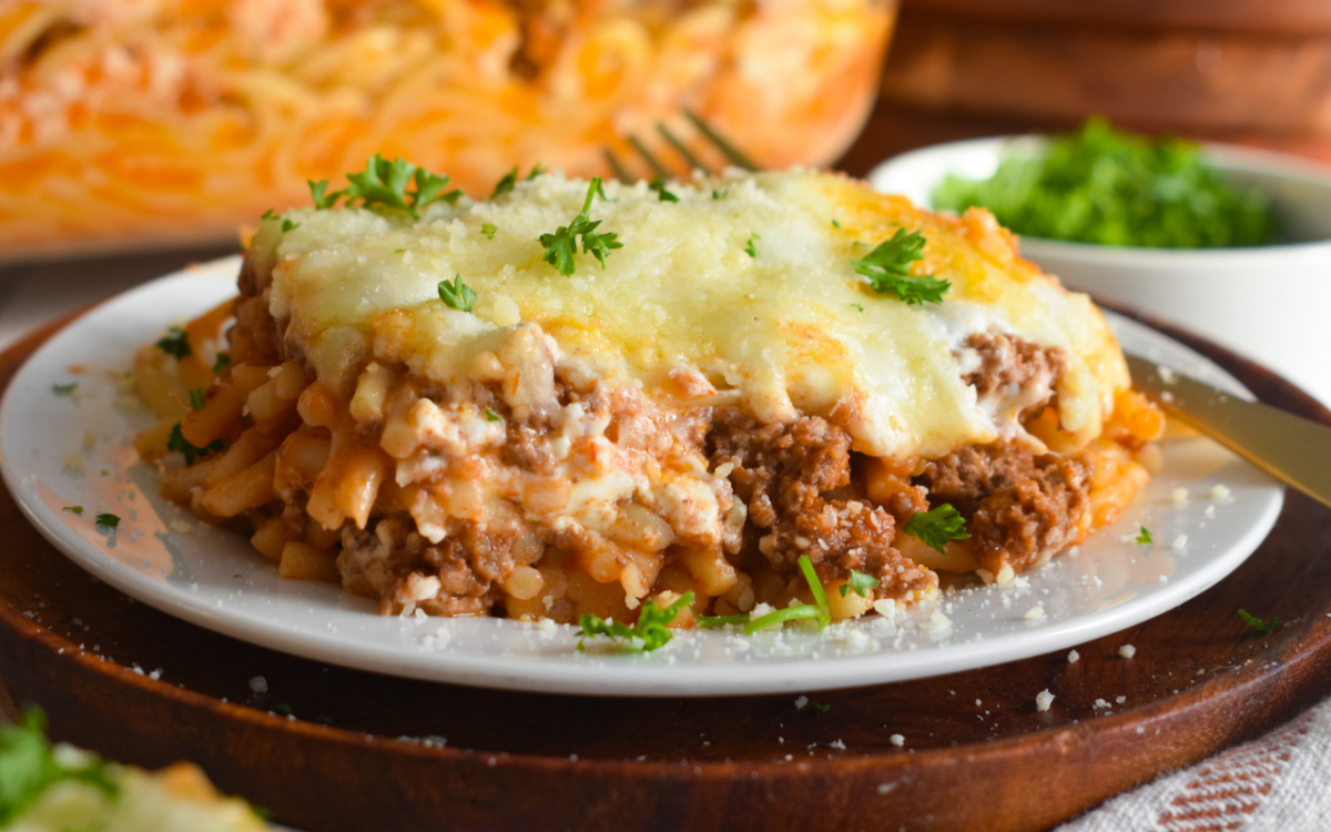 Photo: Layered Italian Spaghetti Casserole.