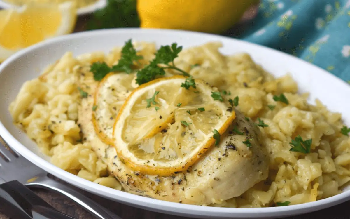 Photo: Lemon Orzo Chicken Bake.