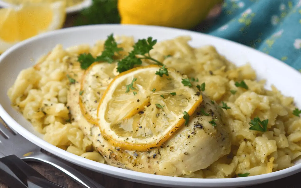 Photo: Lemon Orzo Chicken Bake.