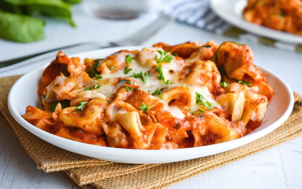 Photo: Baked Cheesy Spinach Tortellini.