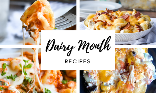 Dairy Month Recipes are here! From Cheesy Spinach Tortellini to Chicken, Bacon, Ranch Casserole, there are some amazing recipes.