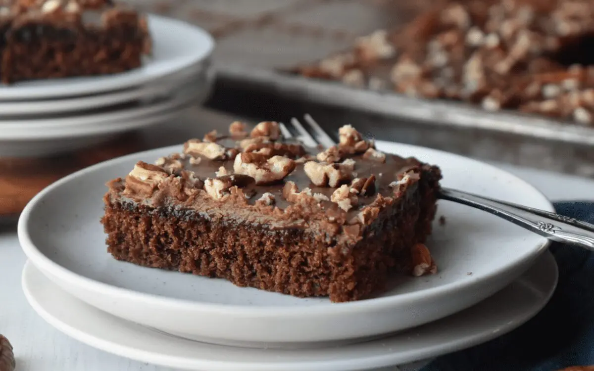 Image: Chocolate Sheet Cake with Pecans.