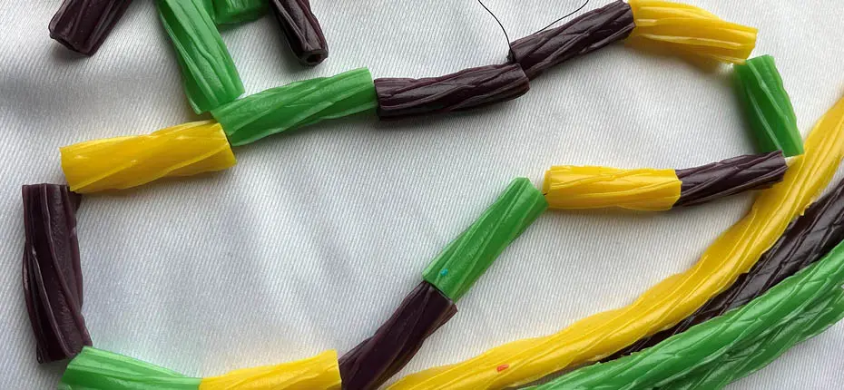 Image: Mardi Gras Twizzler necklace.