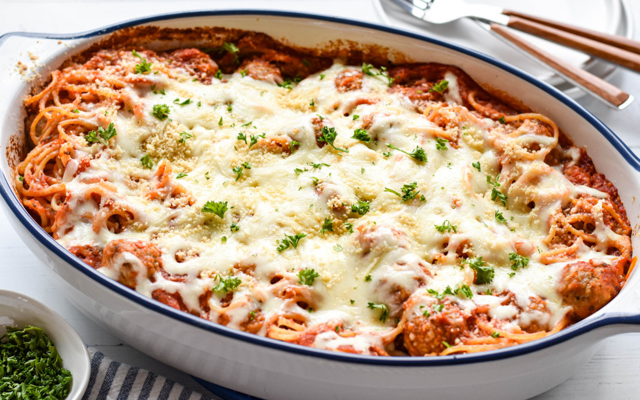 Baked Spaghetti & Meatballs.