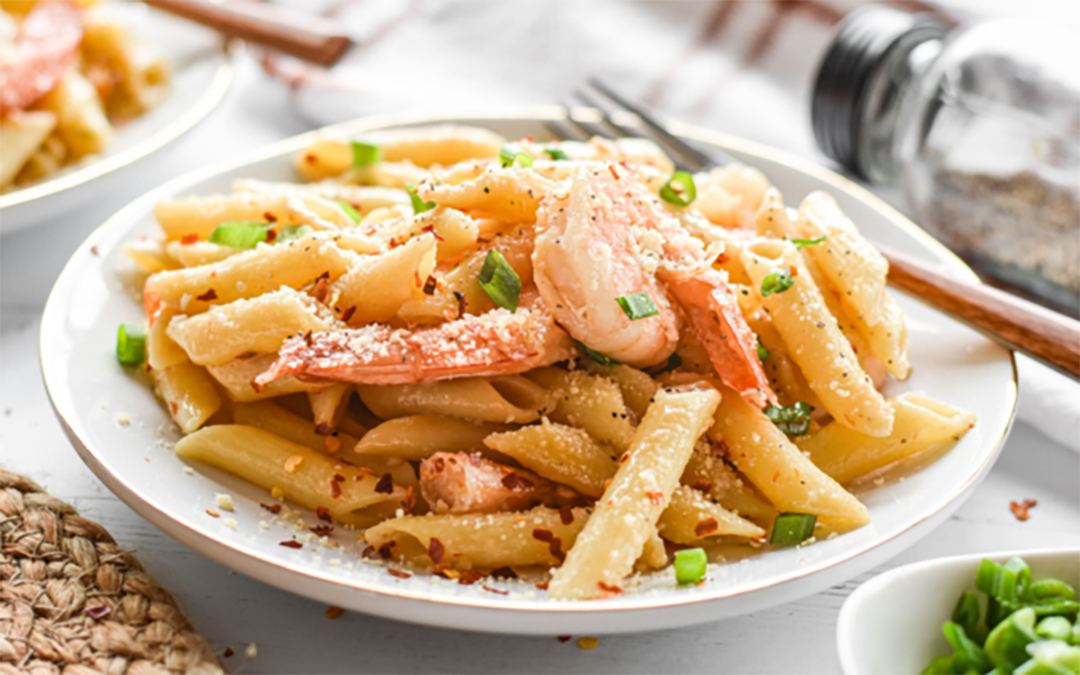 Photo: Spicy Parmesan Shrimp Pasta.