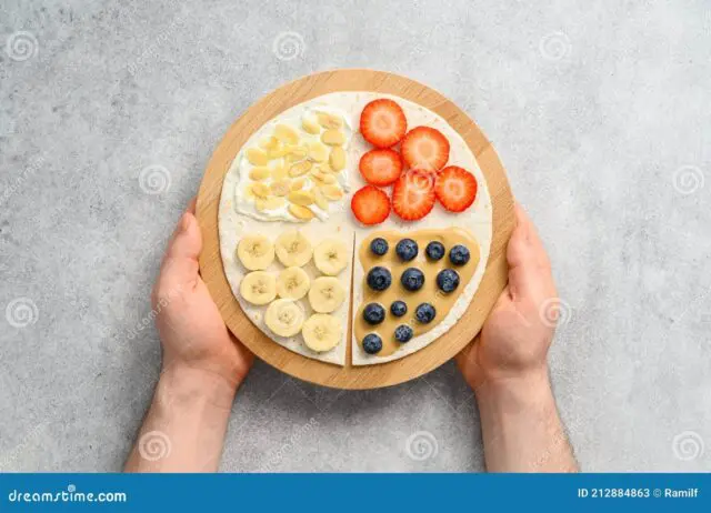 Image: Hands holding tortilla with peanut butter and bananas.