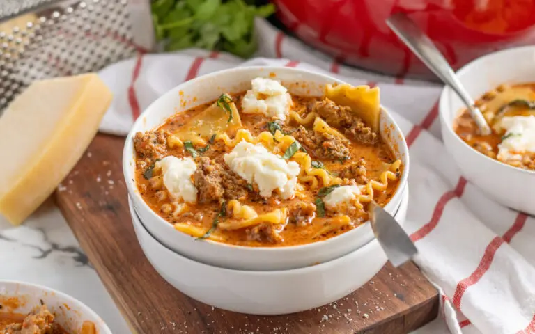 Lasagna Soup in a bowl ready to be served.