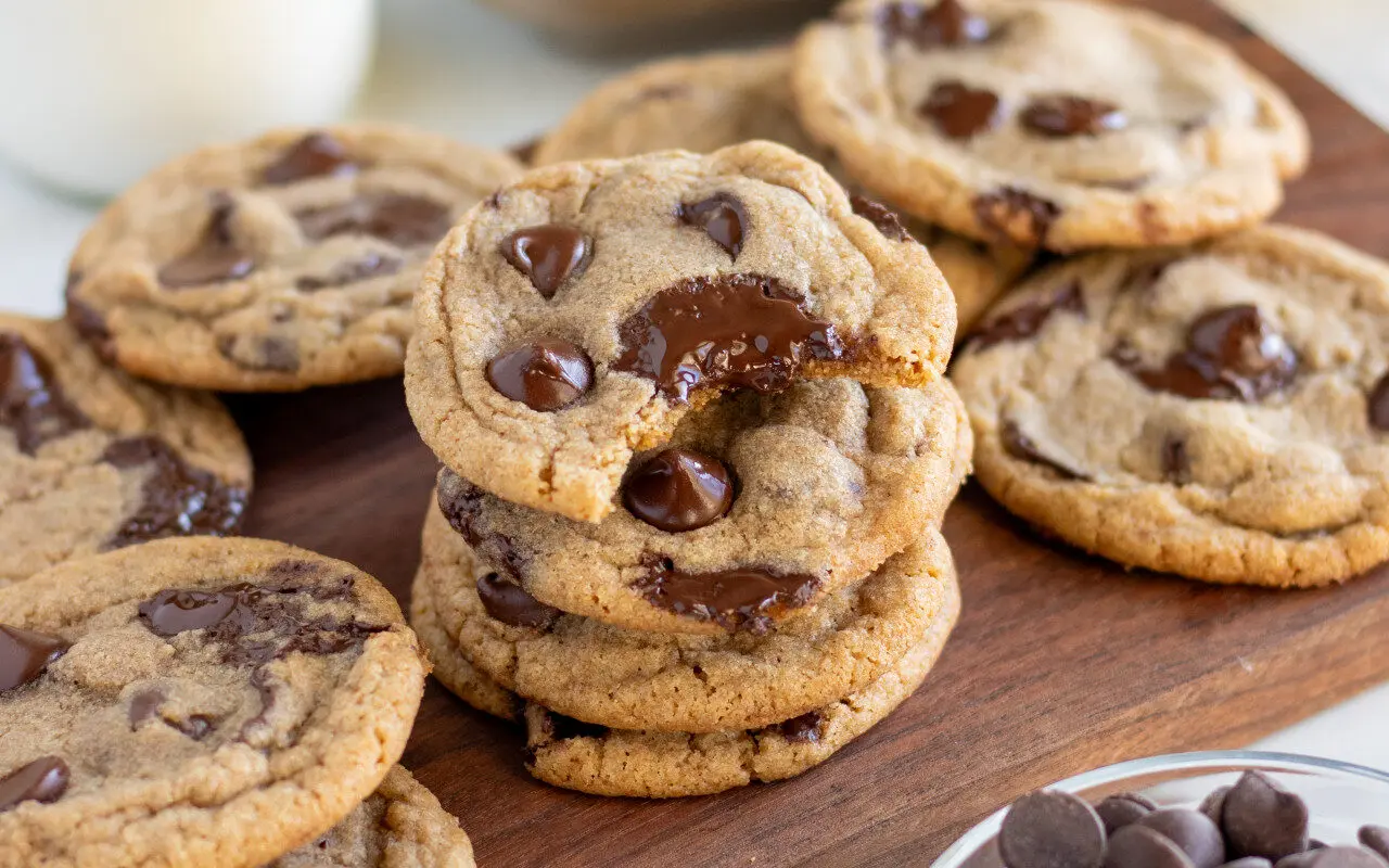 Web2 Whole Wheat Chocolate Chip Cookie | Eat Wheat Cookies stacked on top of each other with gooey chocolate.