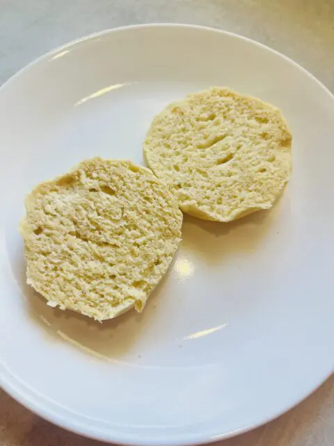 Bread Machine English Muffin after being cooked and sliced ready to eat. 