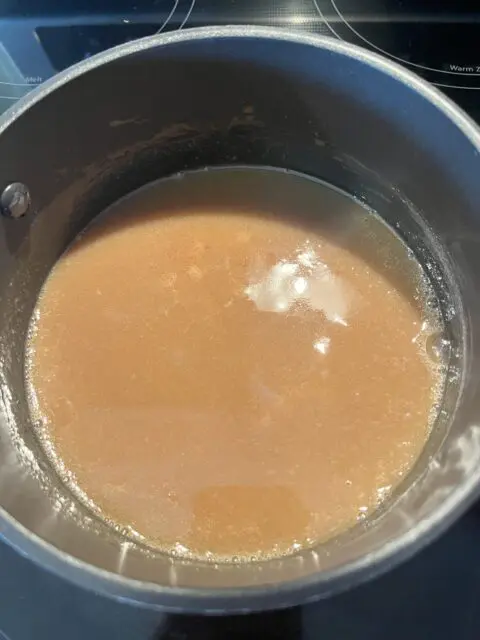 Melted brown sugar and milk mixture in a small sauce pan. 