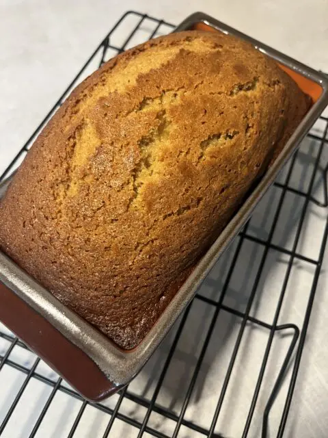 Honey spice bread after baking cooling in its pan. 