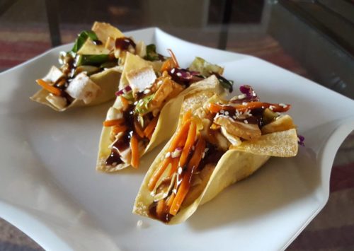 It’s food fusion time! These wonton chicken tacos are perfect for an Asian food craving that takes less time than it would for delivery to come to your door.