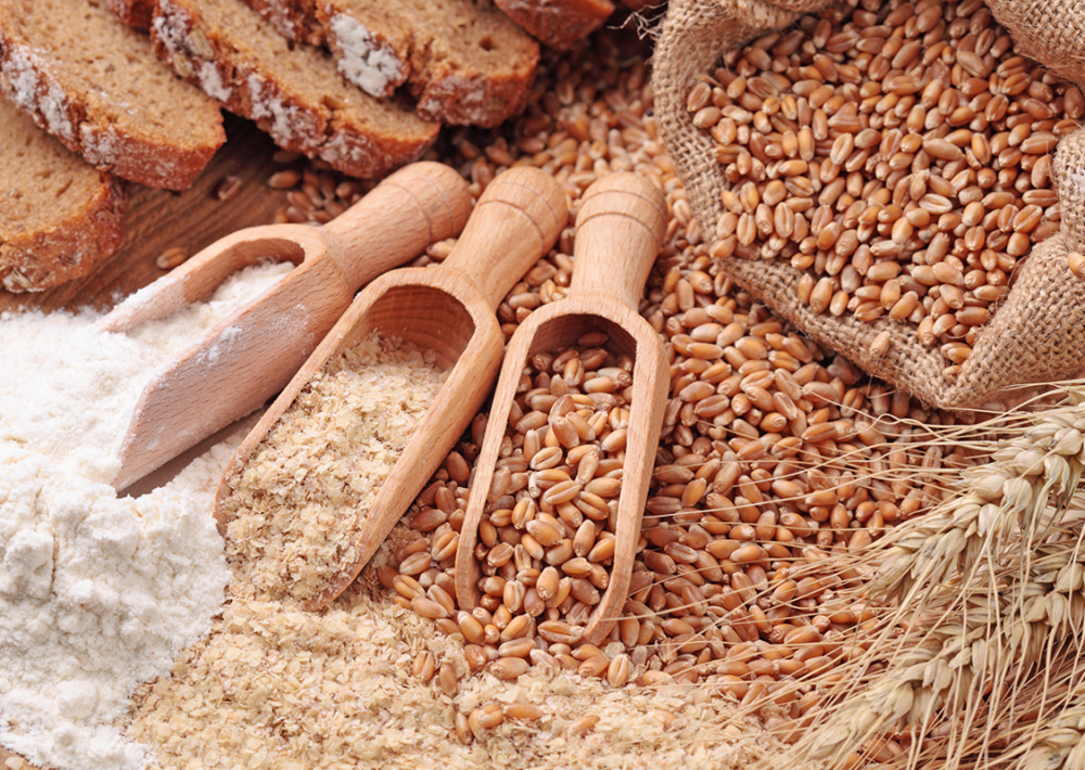 Photo: Whole grains, wheat, flour, bran.