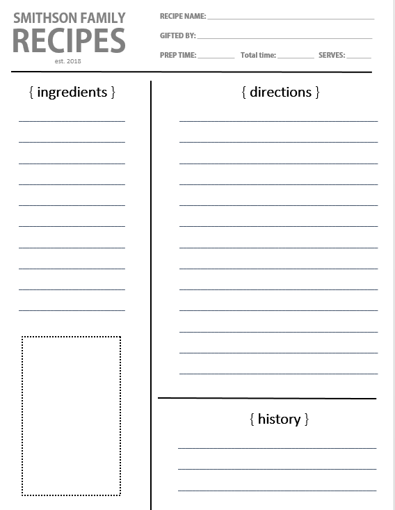 Sample recipe sheet