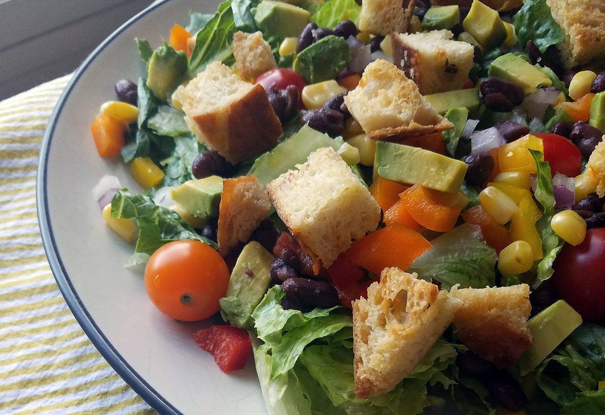 Image: Fiesta lettuce salad with jalapeno cheese croutons.