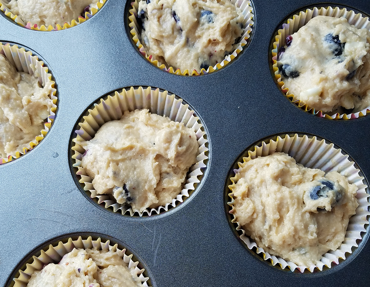 Photo: Whole wheat blueberry muffins in pan.