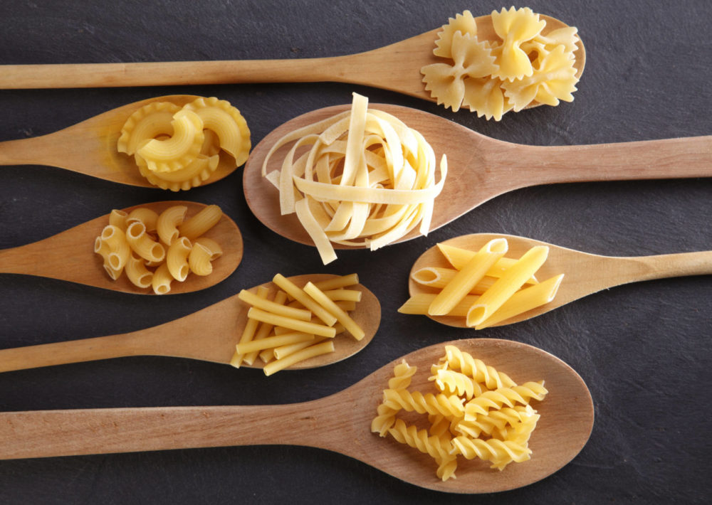 Photo: Variety of pasta shapes and types.