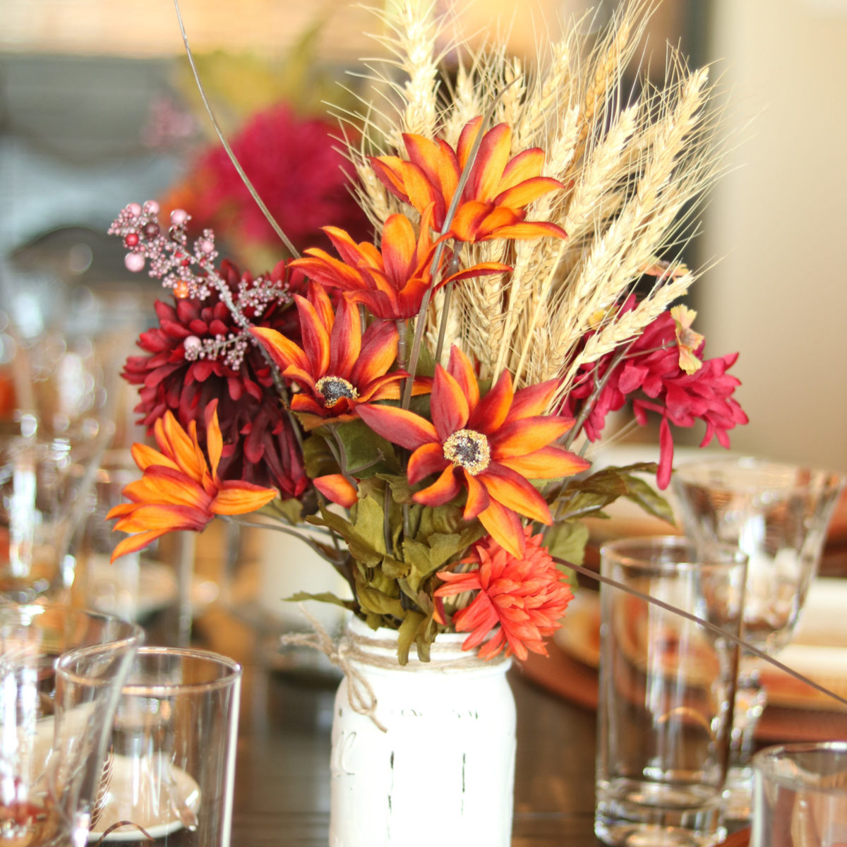Photo: Wheat fall Thanksgiving centerpiece.