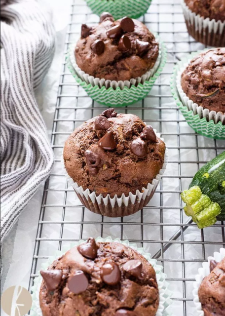 Chocolate Zucchini Muffins on cooling rack