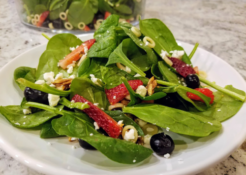 Strawberry Spinach Salad with Ditalini and Candied Almonds