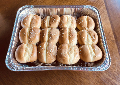 BBQ Pork Sliders in the pan.