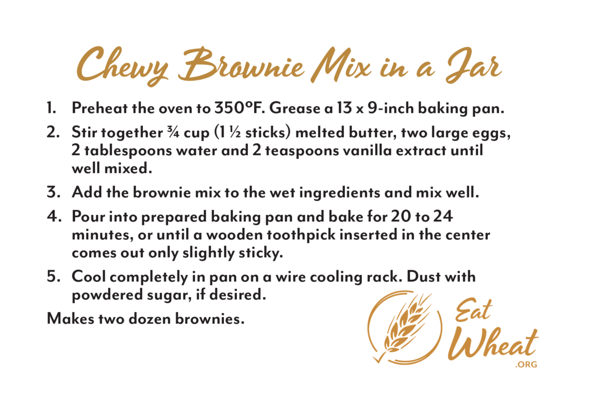Recipe Card: Chewy Brownie Mix in a Jar.