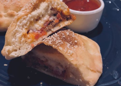 Build our own pizza pockets served with marinara sauce