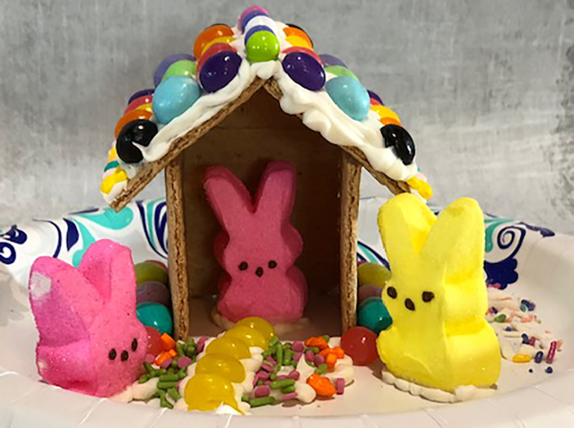 Photo: Easter peeps graham cracker houses.