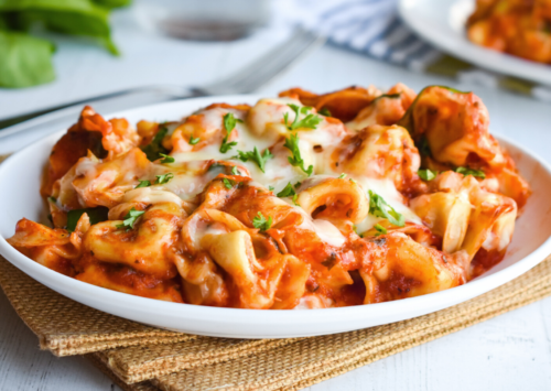 Photo: Baked Cheesy Spinach Tortellini.