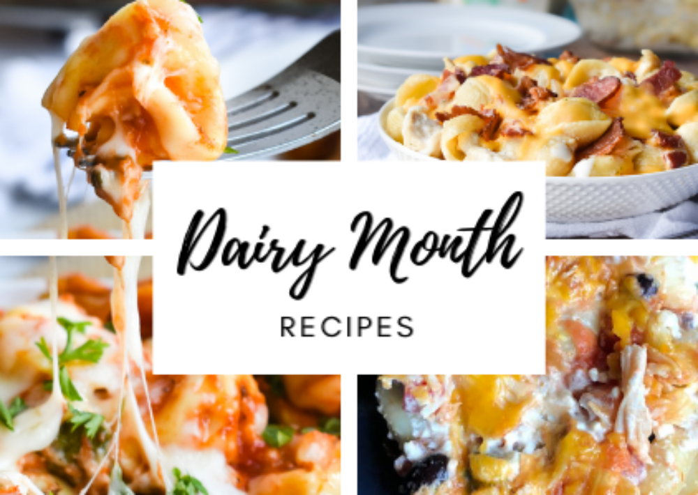Dairy Month Recipes are here! From Cheesy Spinach Tortellini to Chicken, Bacon, Ranch Casserole, there are some amazing recipes.