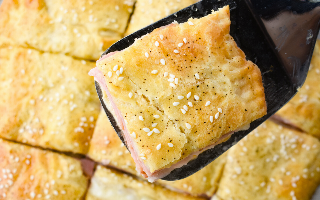 Image: Ham and Cheese Slab Pie.