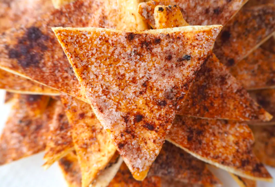Cinnamon Sugar Pita Chip close up, perfect for Super Bowl Recipe Roundup