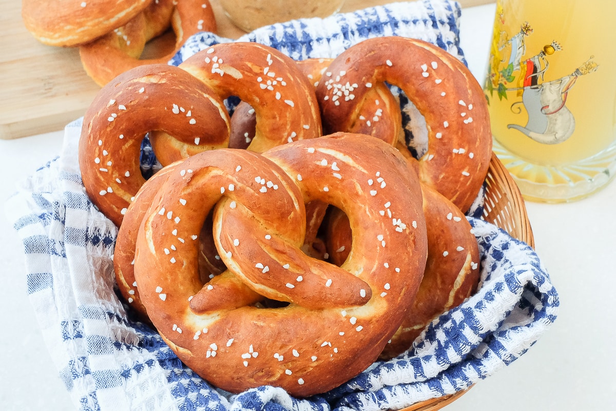 German pretzels in a basket, perfect for Super Bowl Recipe Roundup