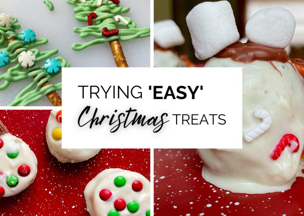 Trying Easy Christmas Treats text over three images of the tested recipes.