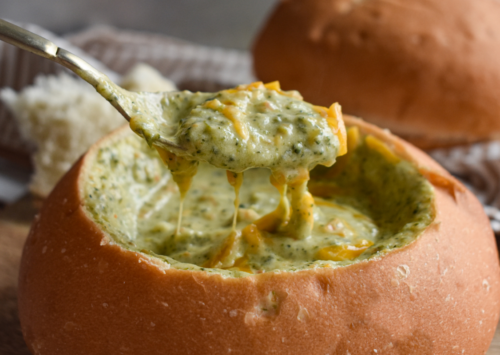 Photo: Creamy Broccoli Cheese Soup in a Bread Bowl