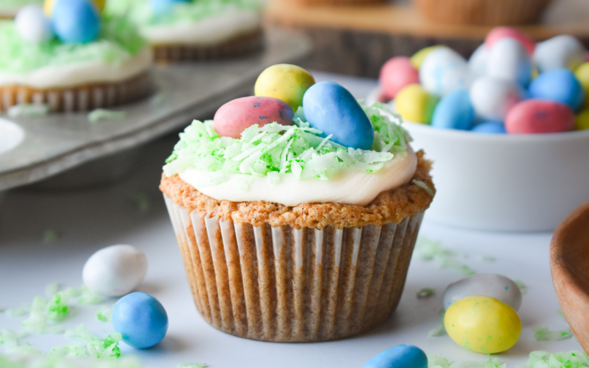 Image: Easter Basket Carrot Cupcakes.