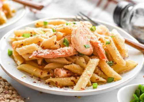 Image: Spicy Parmesan Shrimp Pasta.